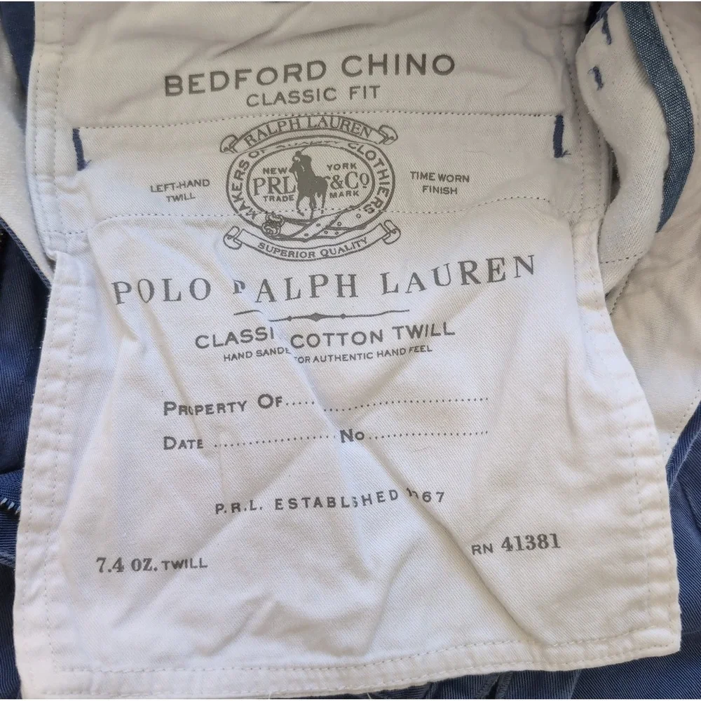 Polo Ralph Lauren Bedford Chino Shorts Mens 36 Classic Fit Navy Embroidered Rope